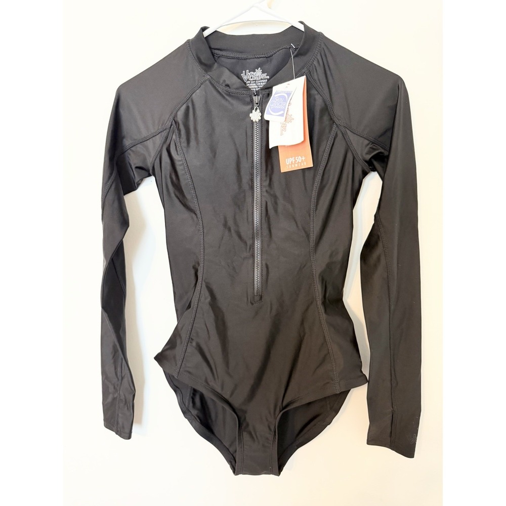 UV SKINZ UPF 50+ Sunwear Half Zip One Piece Black Swimsuit Women's Small NWT